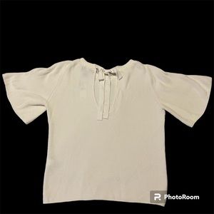 Banana Republic Keyhole Bow Back Cream Knit Short Sleeve Top